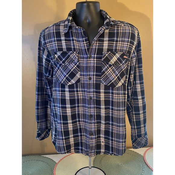 Men Vintage Genuine Dickies Flannel Button Up Size S 34/36 Hole Front/One Button - Picture 1 of 16